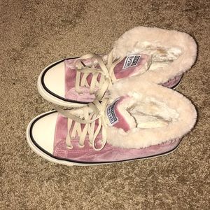 Velvet fuzzy pink converse shoes